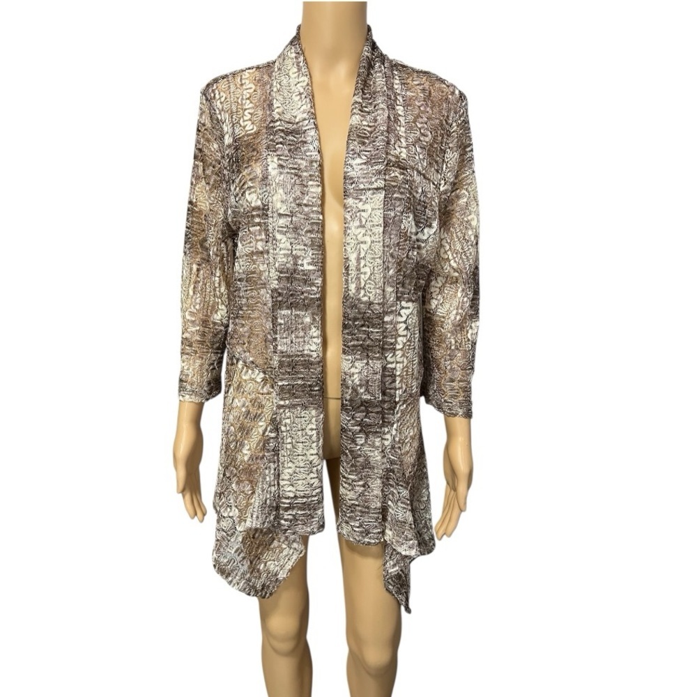 Chico's Brown and Cream Open Front Textured Cardigan